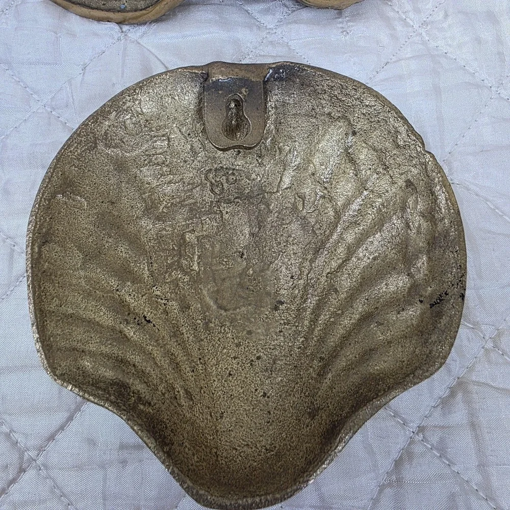 Vintage MCM Solid Brass Sea Shells Starfish Wall Hanging Decor Set of 4 Art Deco